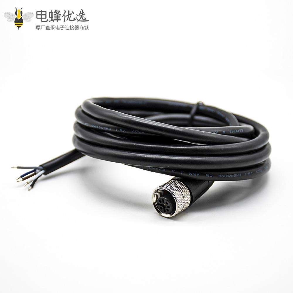 M12注塑成型5芯母头A型直式不带屏蔽接单边线2米
