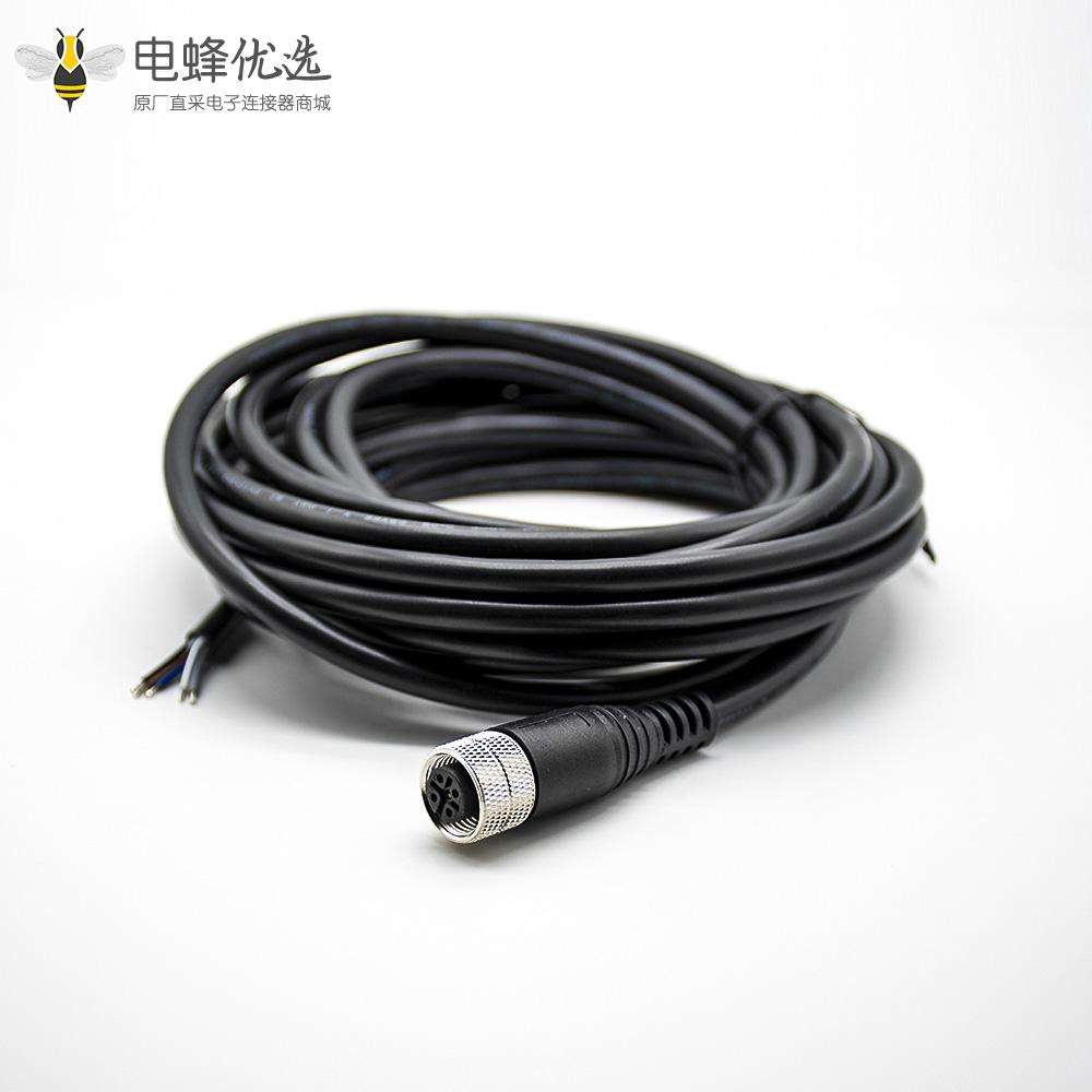 5芯M12接头母头直式A型不带屏蔽接单边线5米