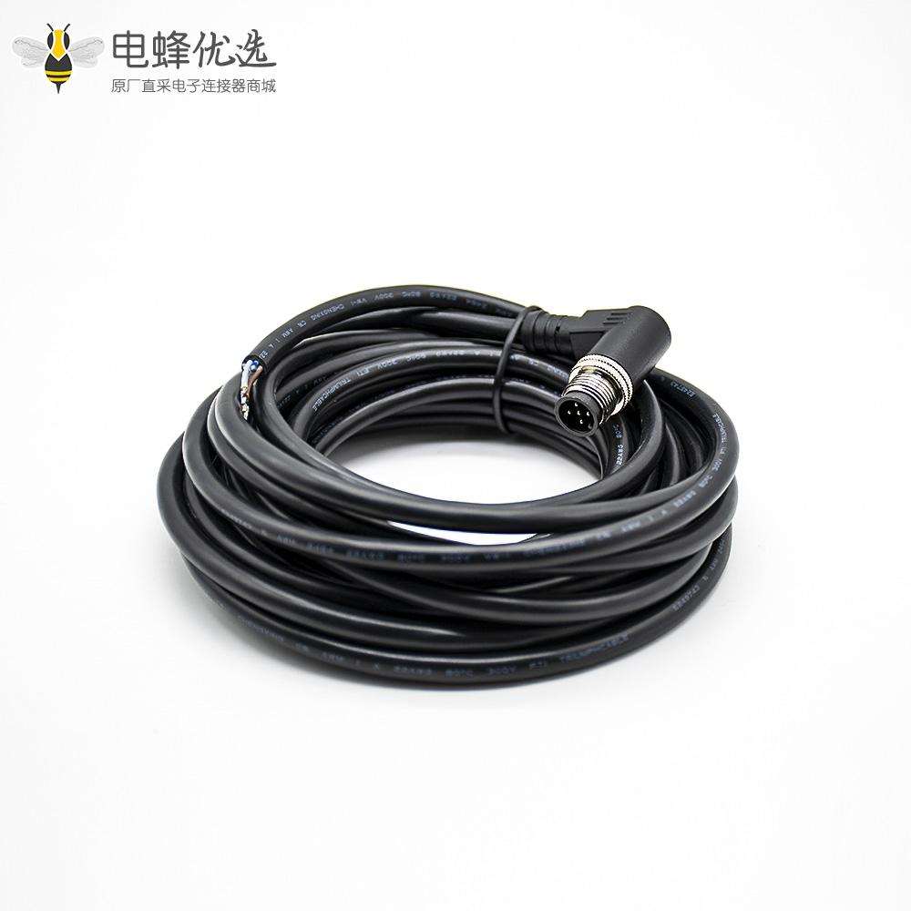 M12连接器5针弯公头A扣注塑线5米连接器通讯设备插头配件