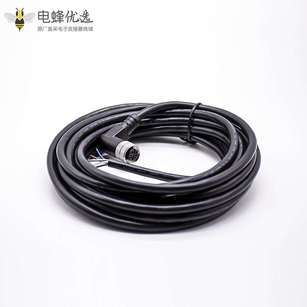 M12电缆A扣弯公头5针带注塑线5米连接器通讯设备插头配件