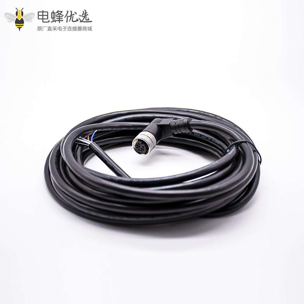 M12电缆A扣弯公头5针带注塑线5米连接器通讯设备插头配件
