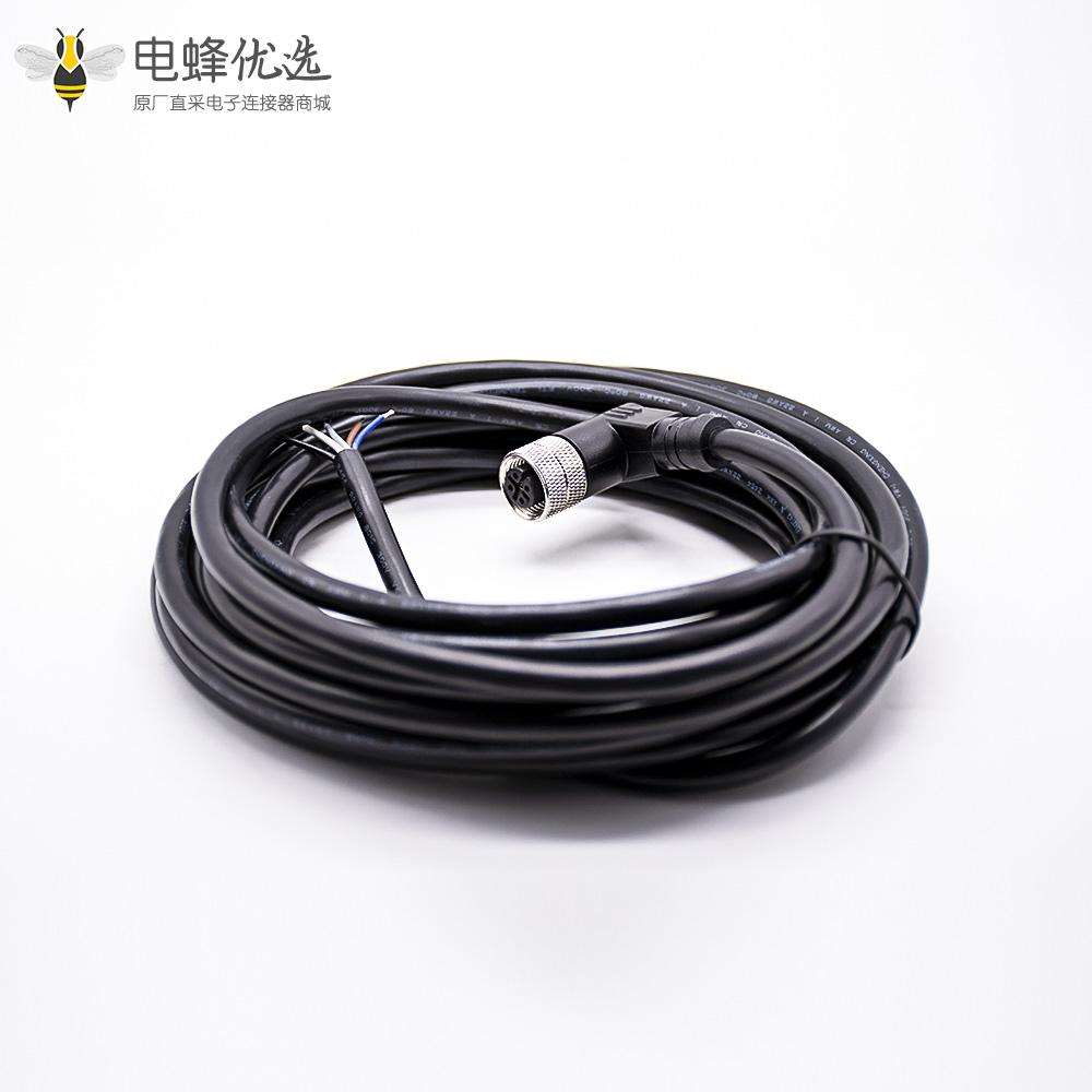 M12电缆A扣弯公头5针带注塑线5米连接器通讯设备插头配件