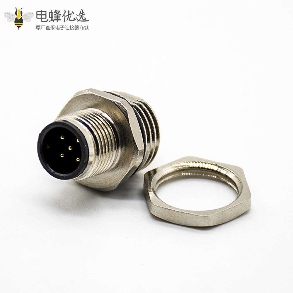 传感器公头插座A扣180&deg;PCB板安装后锁板5芯M12防水连接器