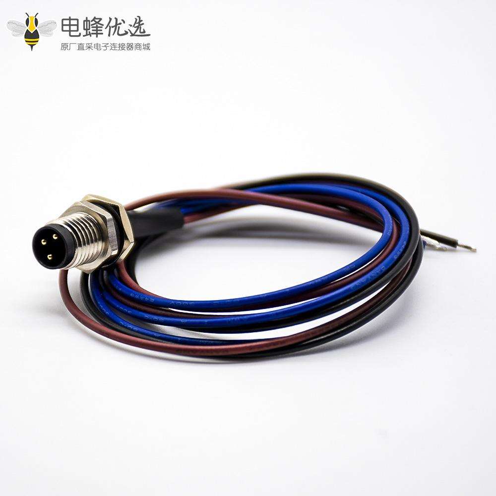 M8焊接式航空插座直式公头后锁板3芯焊线0.2M