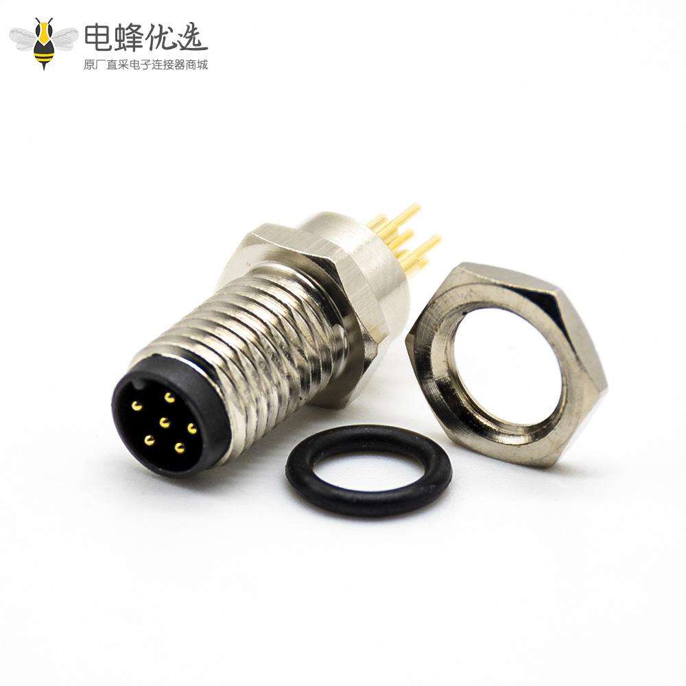 M8连接器直头接PCB板6芯焊接式防水公头前锁板A扣