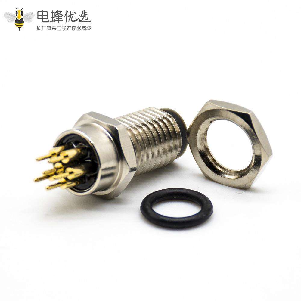 M8连接器直头接PCB板6芯焊接式防水公头前锁板A扣