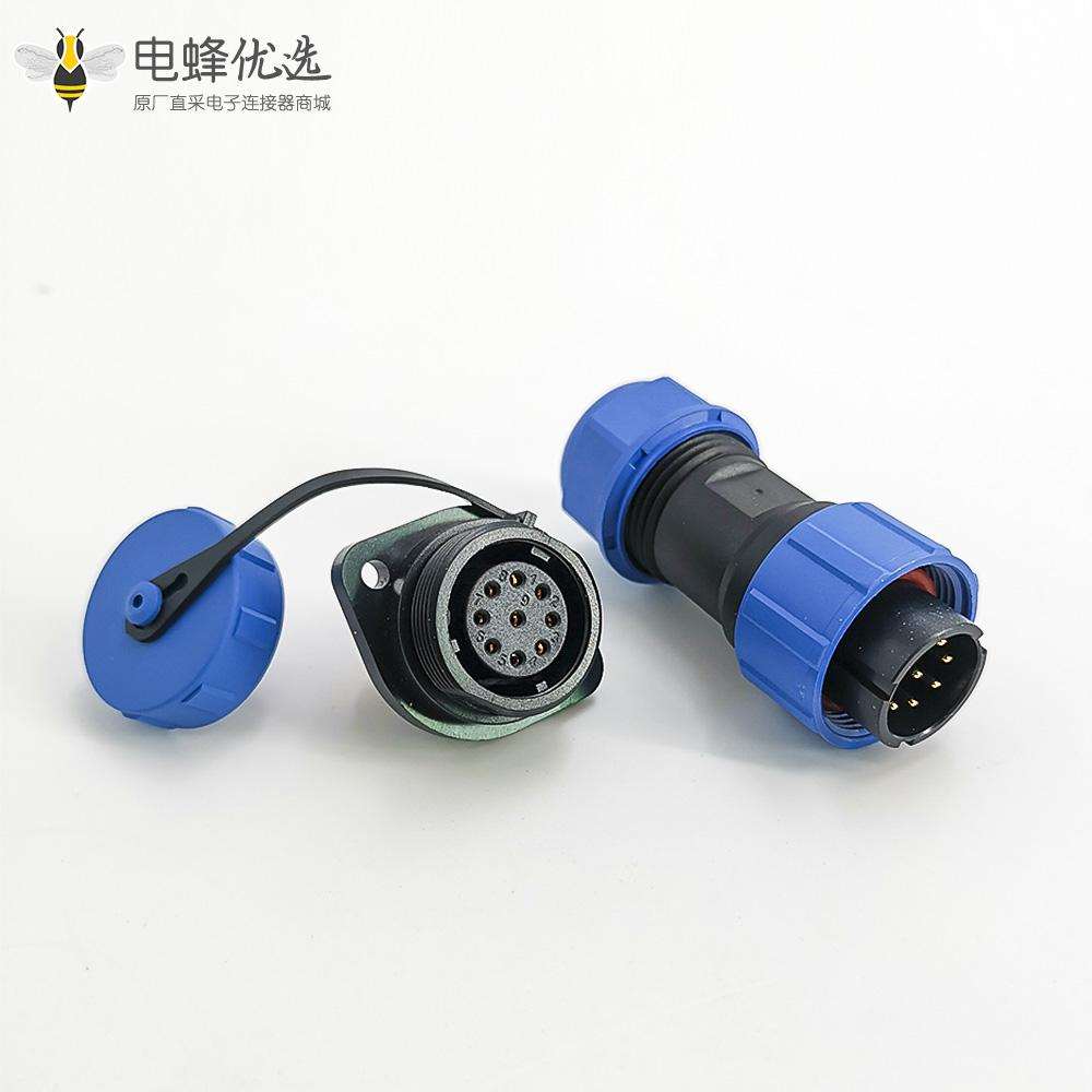 9芯航空插头插座SP17系列公插头+母菱形插座2孔法兰直式面板安装