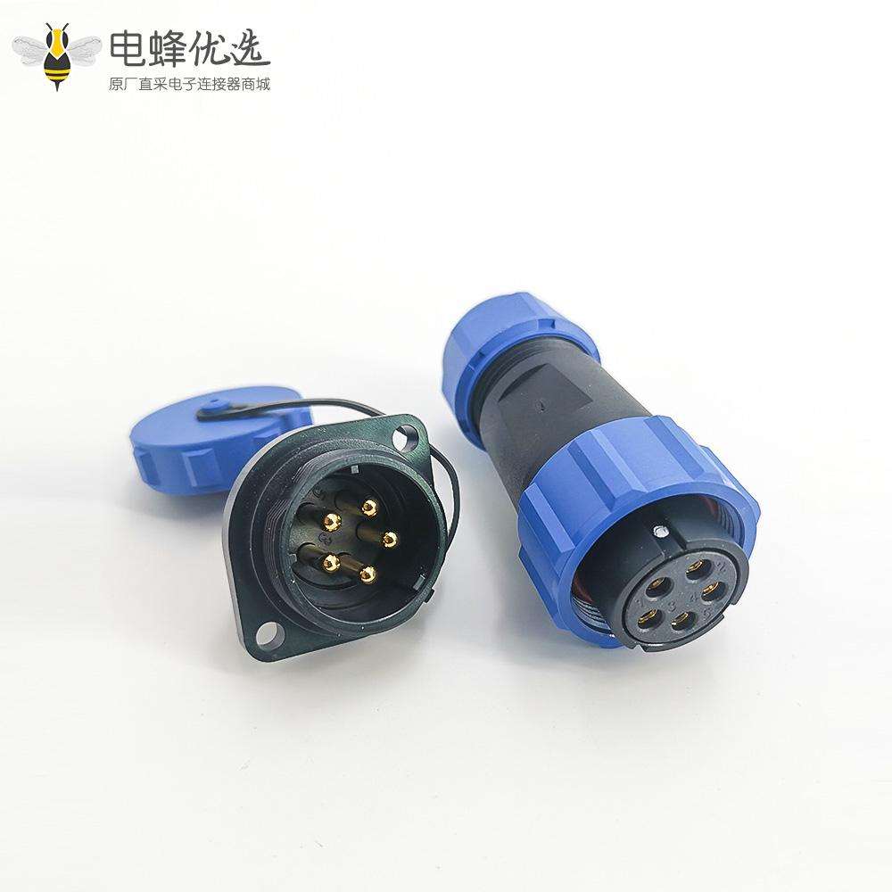 防水航空插头插座SP21 5芯母插头+公菱形插座2孔法兰面板安装