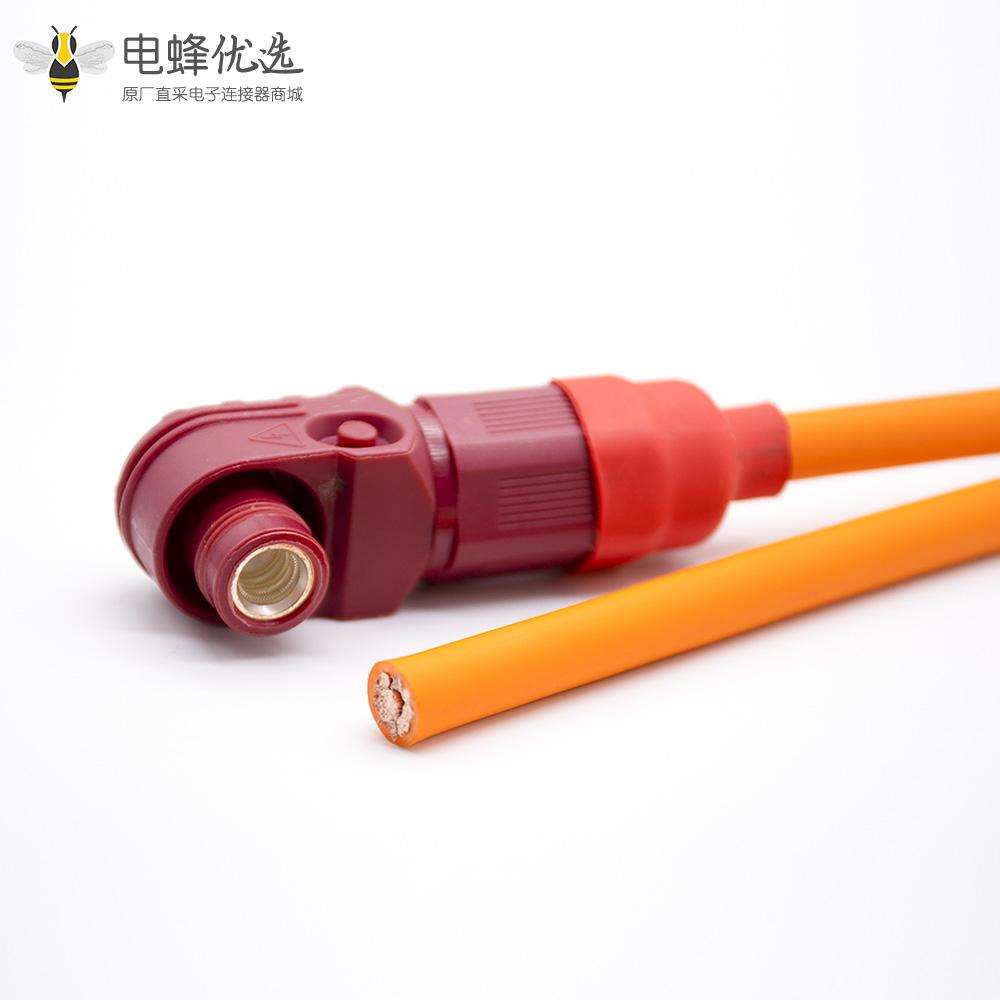 储能连接器IP67塑料红色8mm单芯120A接线弯式插头25平方线长30CM