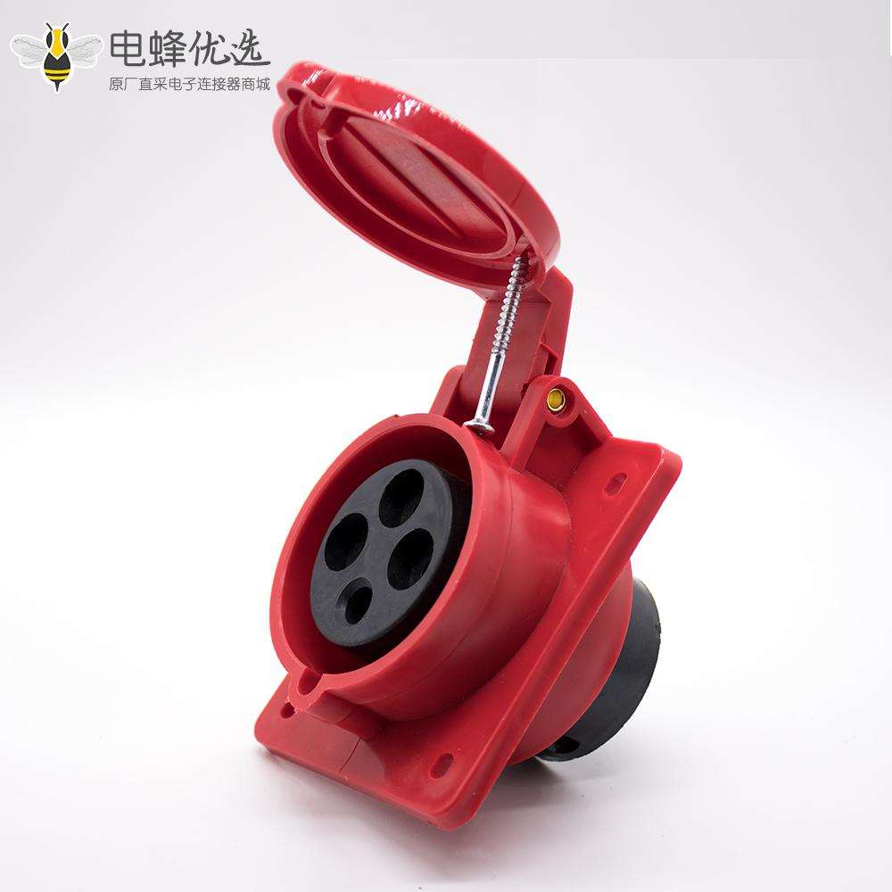 三相四线暗装倾斜插座3P+E 4芯母头32A 380V-415V IP44防水