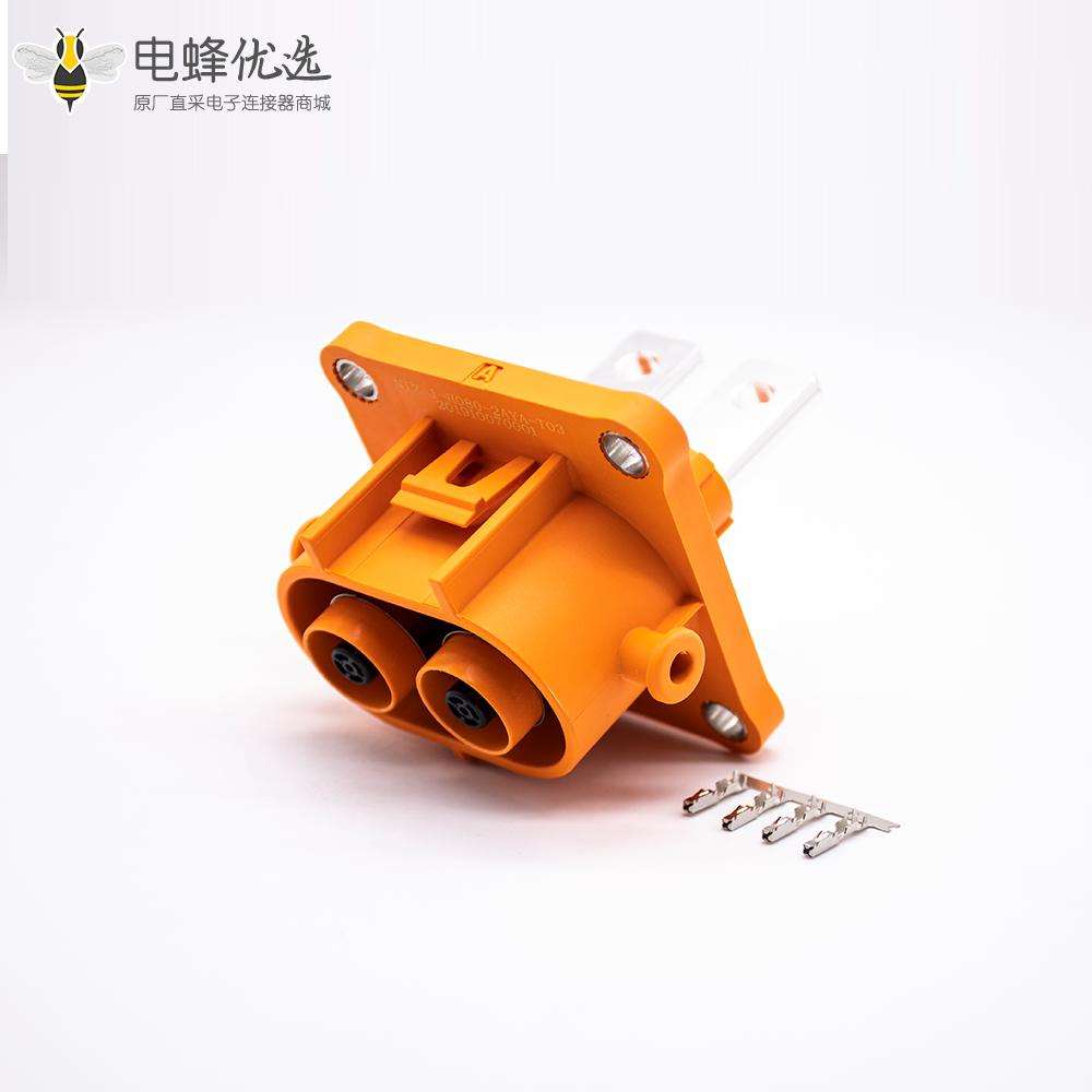 高压大电流连接器200A带铜排直式2芯高压互锁插座