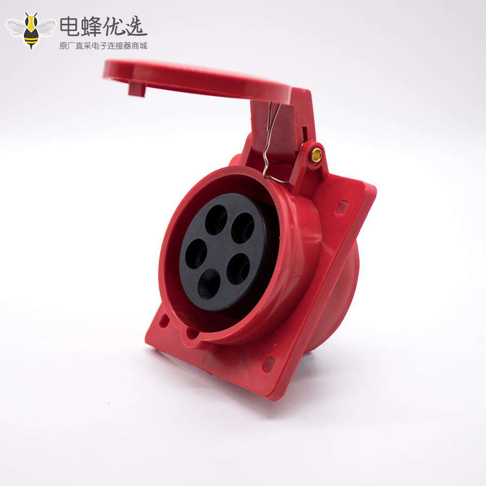 暗装工业防水插座5芯斜座16A母头380V-415V IP44防水3P+N+E