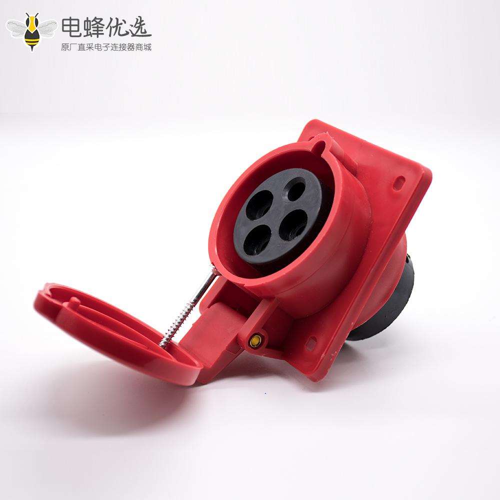 三相四线暗装倾斜插座3P+E 4芯母头32A 380V-415V IP44防水