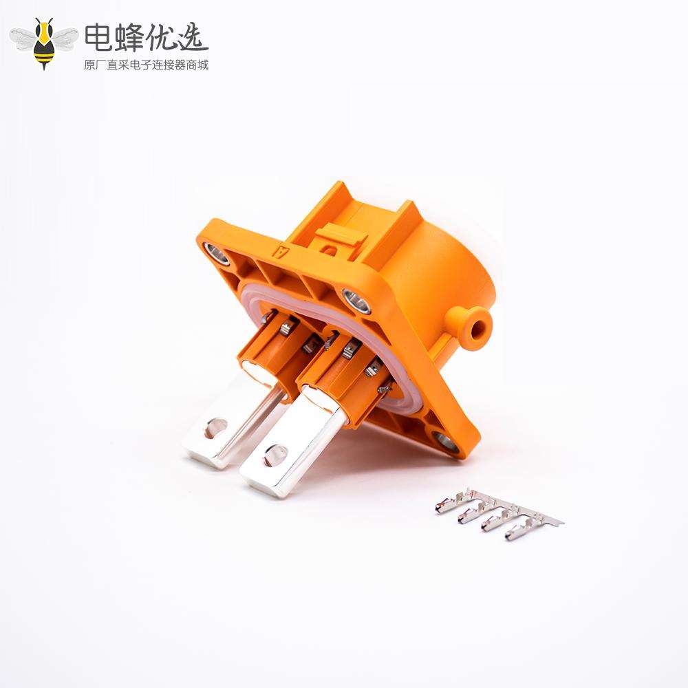 高压大电流连接器200A带铜排直式2芯高压互锁插座