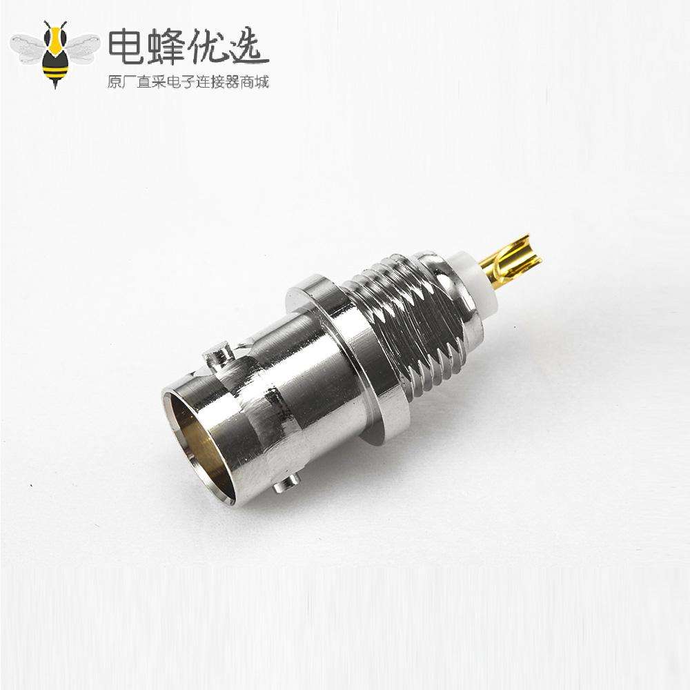 75&Omega;焊接杯型接线BNC连接器母头180度面板安装后锁穿墙