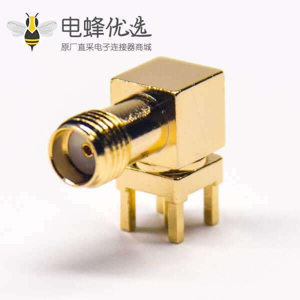 SMA焊板连接器90度弯式母头插PCB板安装