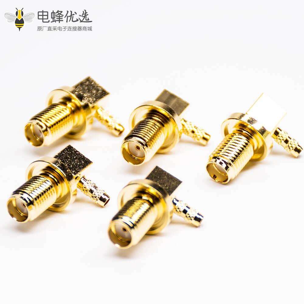 SMA母头接线90&deg;弯头穿墙前锁接线压接式防水连接器