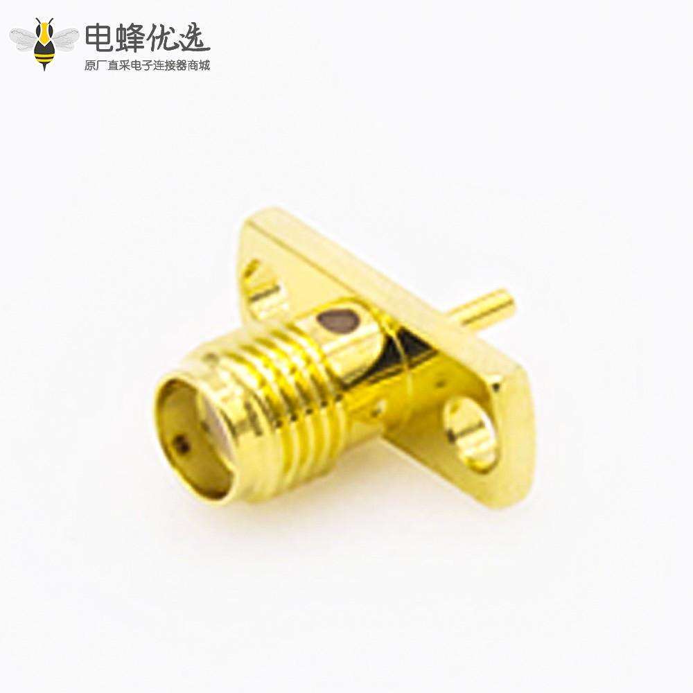 SMA面板连接器母头直式2孔法兰焊板用于PCB安装