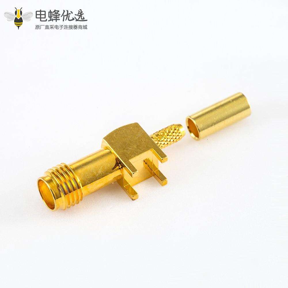 SMA插孔连接器弯式母头PCB安装压接RG316 / RG174 / LMR100