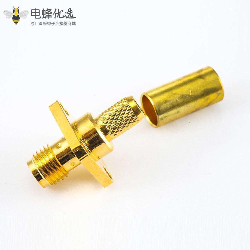 SMA公头连接器RG58 直式面板安装4孔法兰压接RG58 / RG142 / SYV50-3