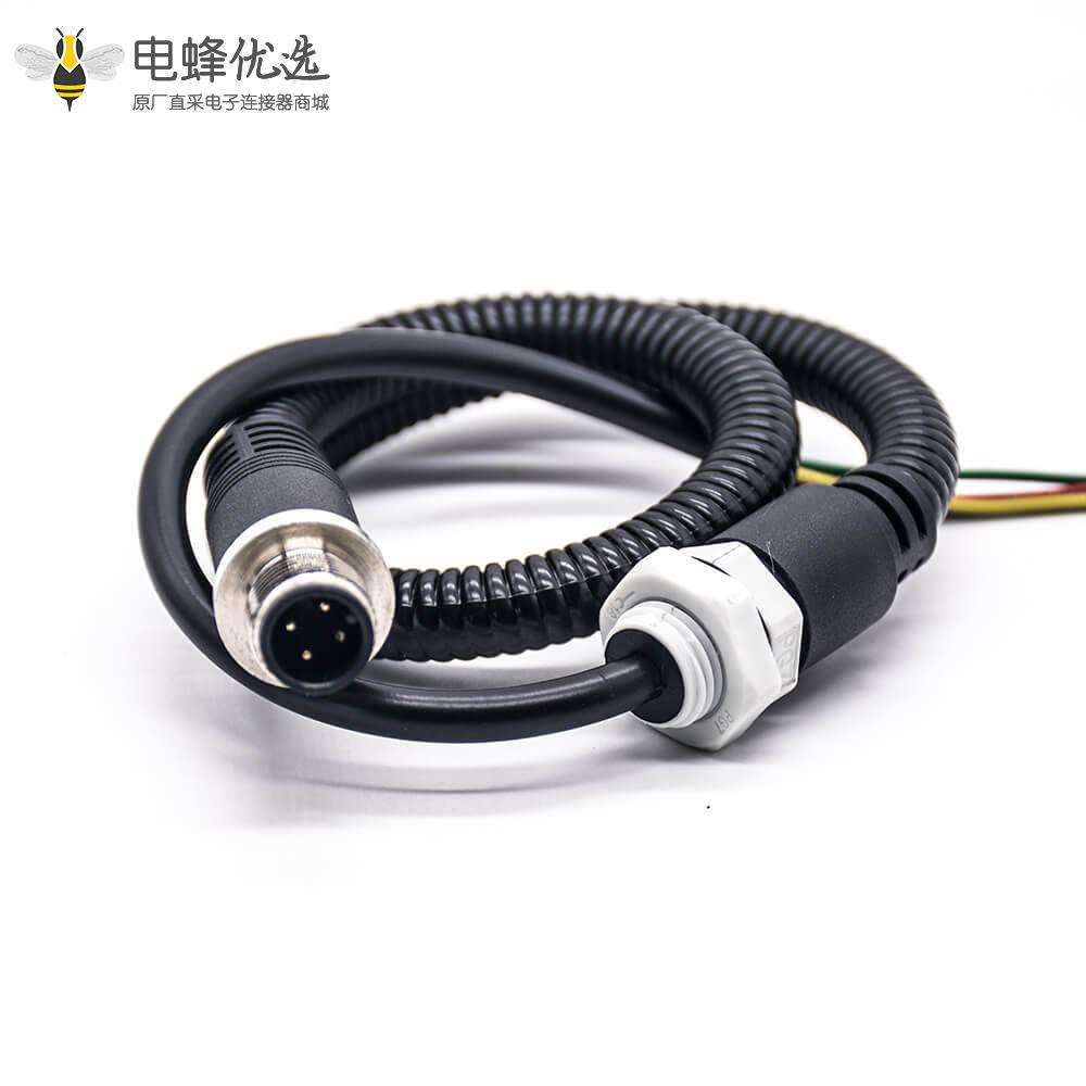 M12防水线4芯A扣M12公头转浸入防水线黑色线束