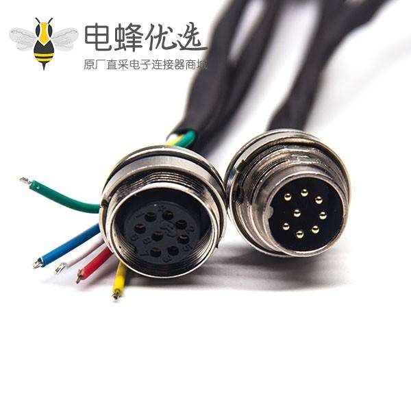 工业电缆防水接头M16直式8芯A型连接器前锁板安装线长0.3M24AWG不带屏蔽