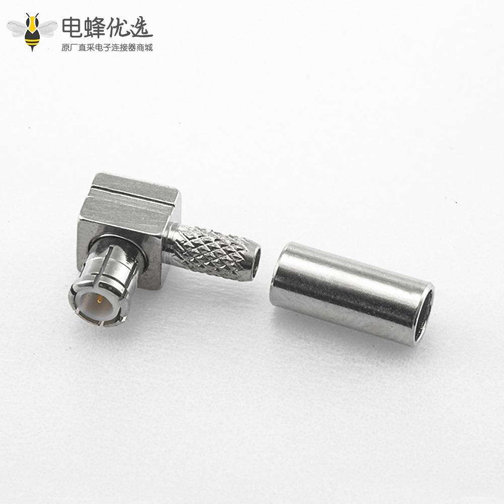 RG174 / RG316电缆镍镀MCX连接器弯式公头压接式接线安装