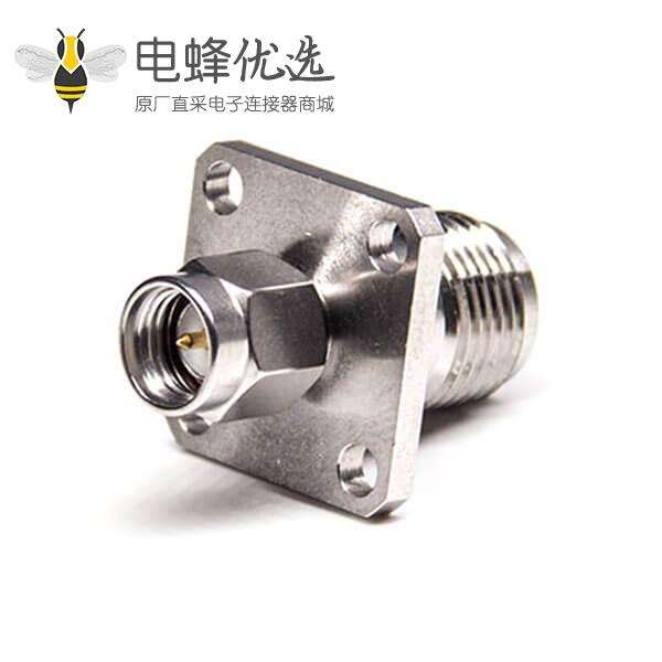 SMA转接头直式180度公头4孔法兰转TNC母头