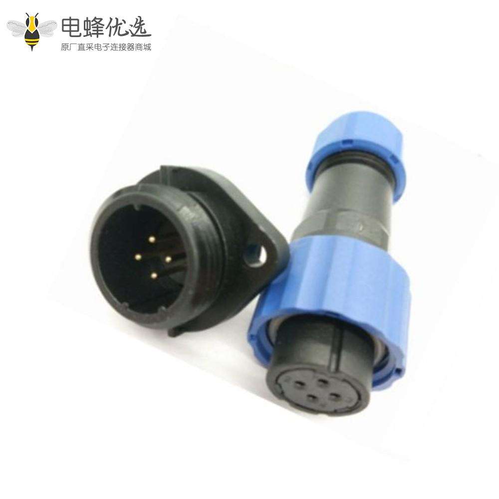 防水航空插头插座SP17 系列4芯母插头+公菱形插座一对2孔法兰面板安装