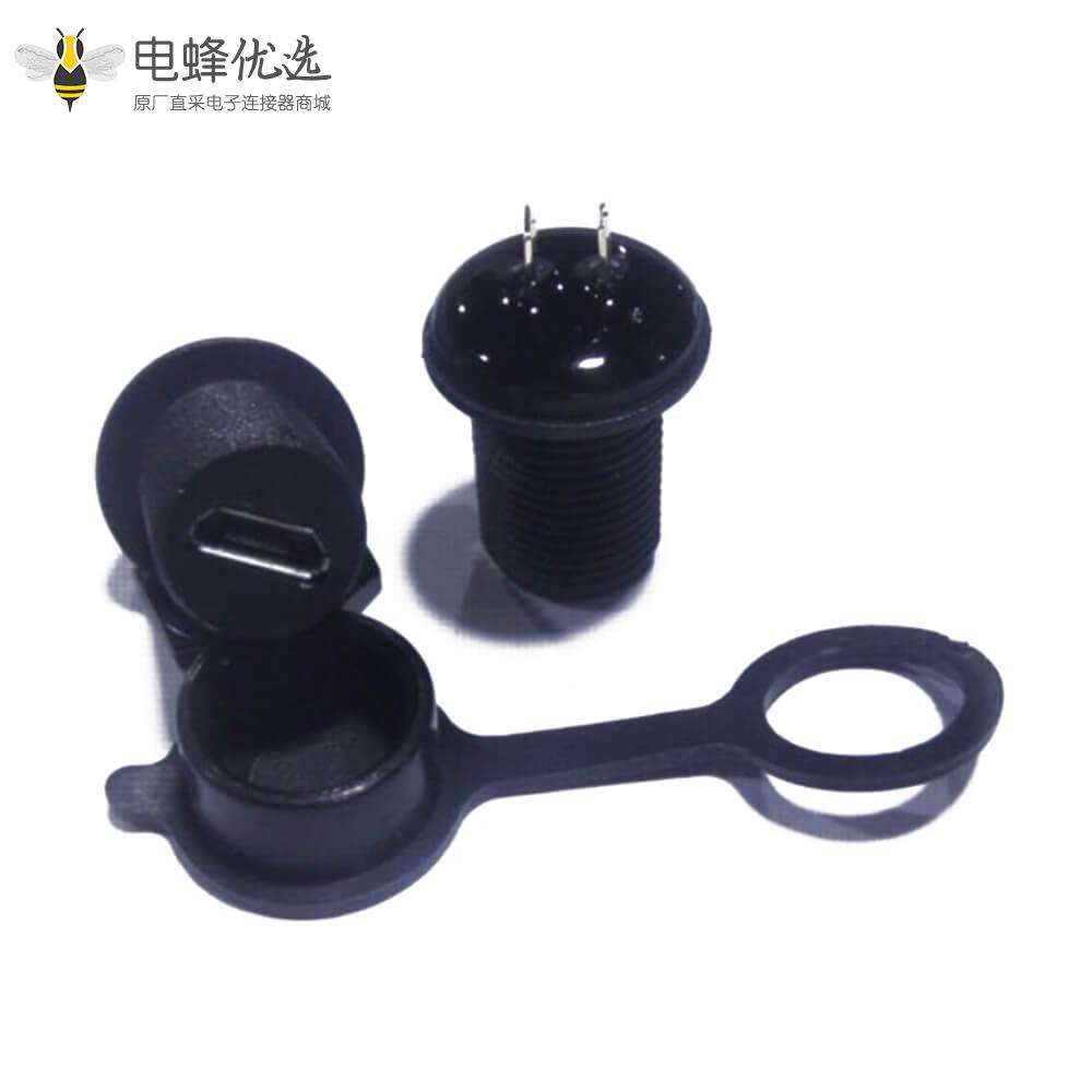 连接器MicroUSB5芯母座防水螺纹M12-1.0直式前锁板插板IP67