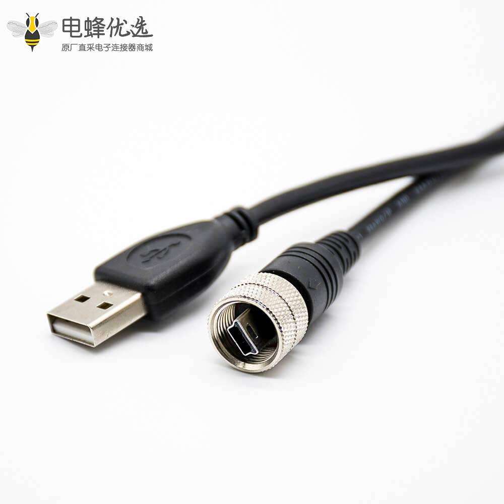 防水连接器Mini USB5芯公M12-1.0直IP67连接线