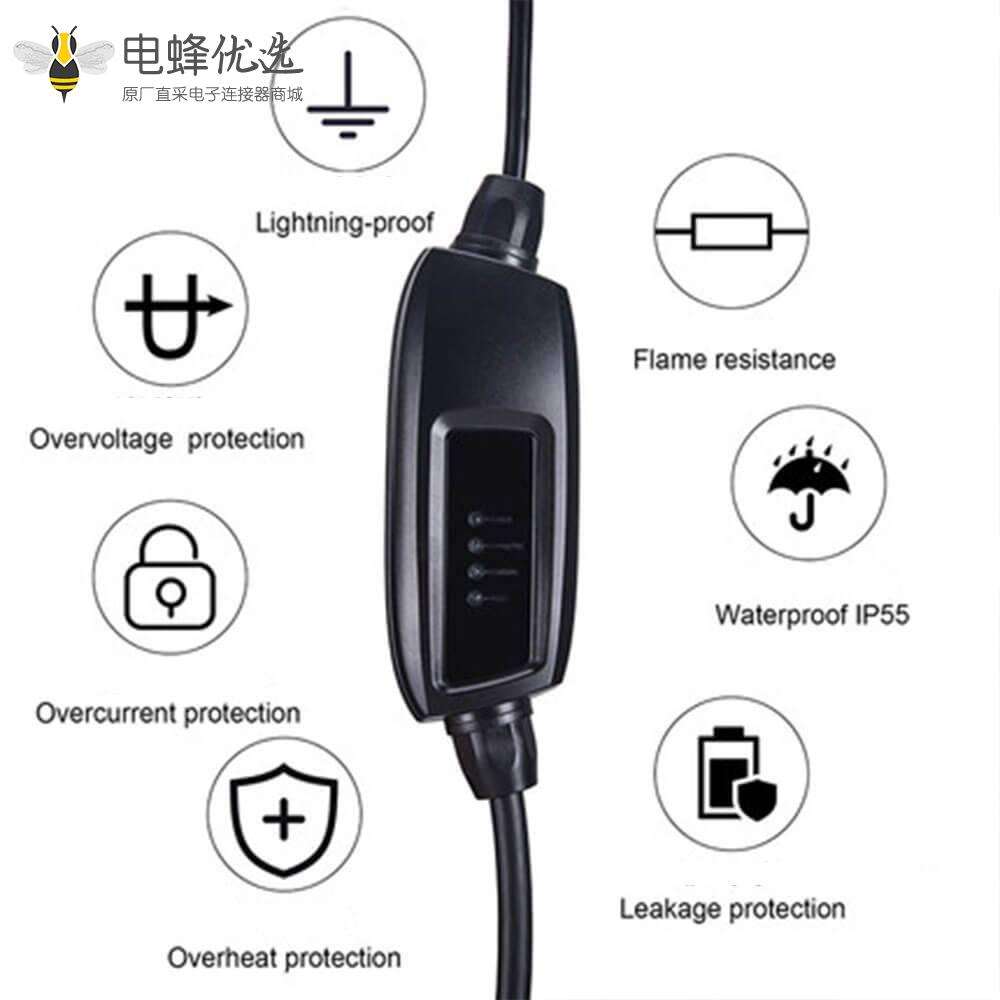 16A 美标插头家用便携式墙装电动汽车充电器英式插头交流充电枪
