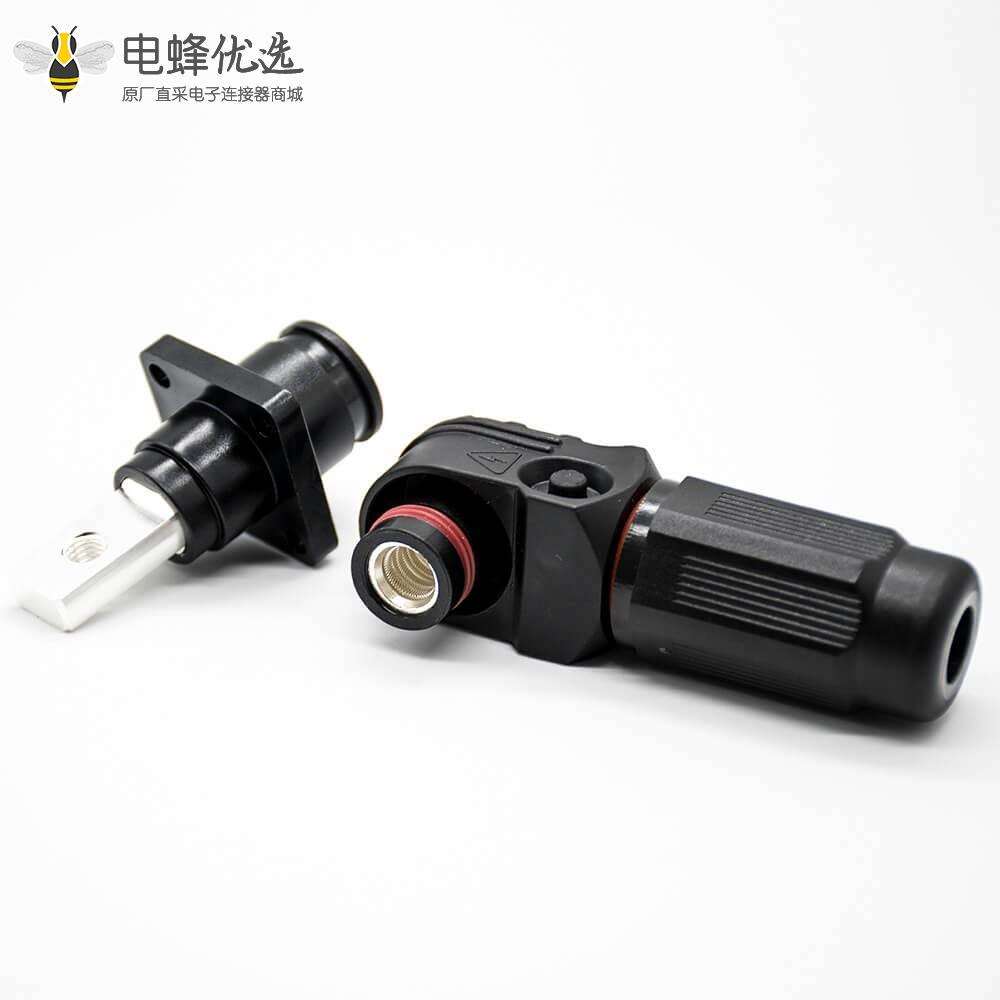 防水连接器单芯弯式插头插座12mm 300A带孔铜牌黑色IP65塑料防水