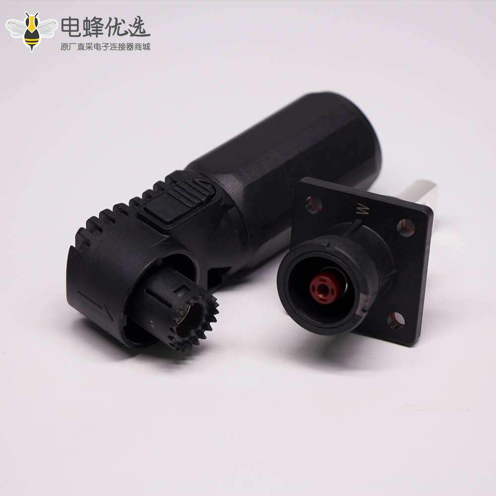 单芯大电流连接器弯式8mm黑色插头插座一套125A带孔铜牌连接