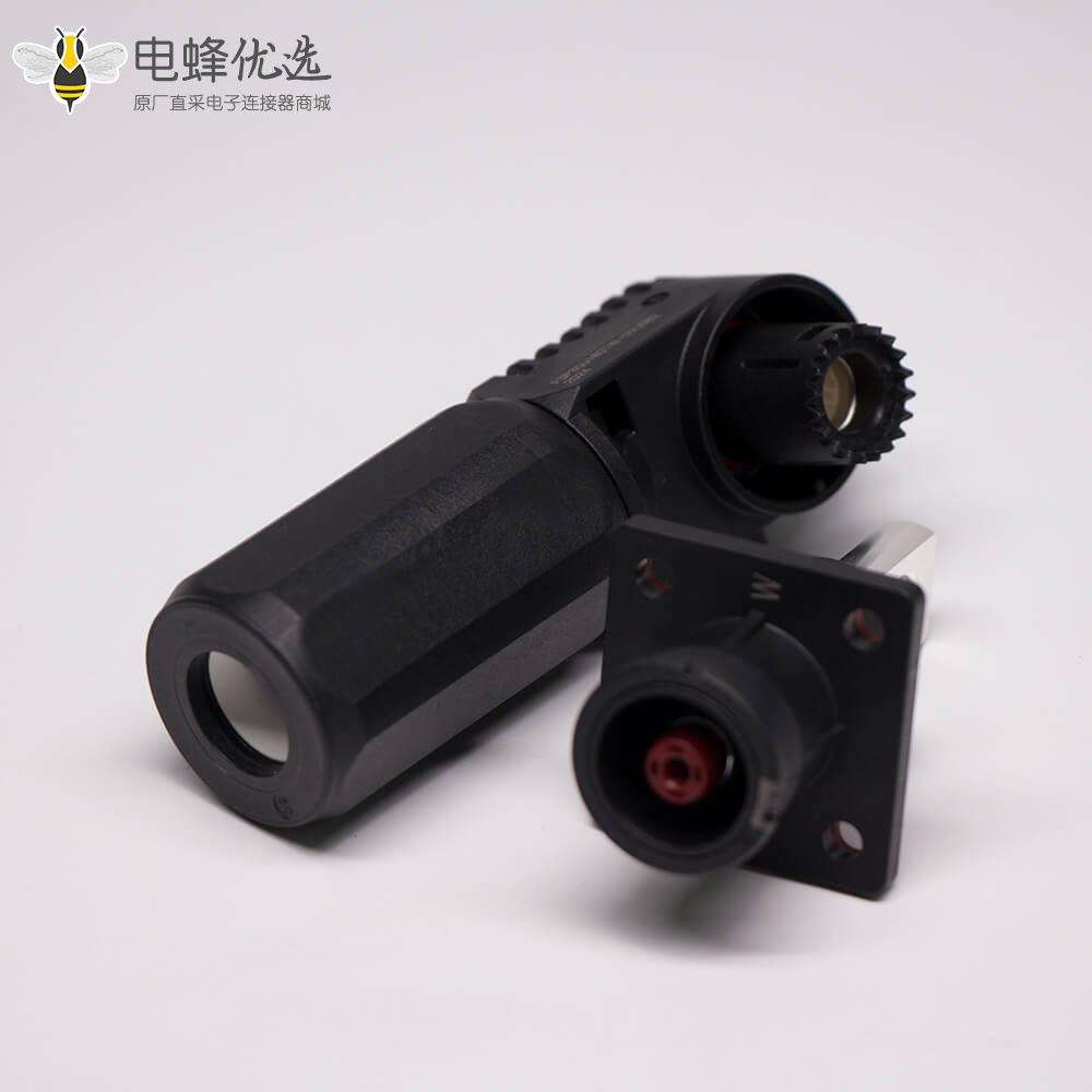 单芯大电流连接器弯式8mm黑色插头插座一套125A带孔铜牌连接