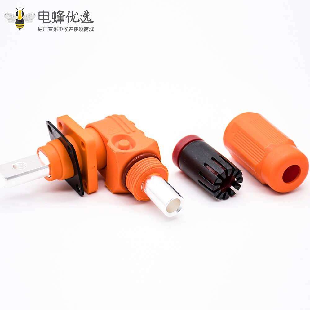 储能电池连接器8mm橙色弯式插头插座IP65 150A大电流防水连接器