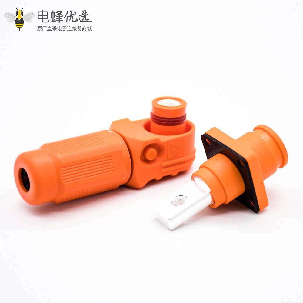 储能电池连接器8mm橙色弯式插头插座IP65 150A大电流防水连接器