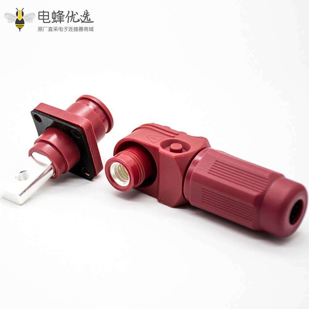 新能源电源储能连接器200A红色带孔铜牌8mm弯式插头插座