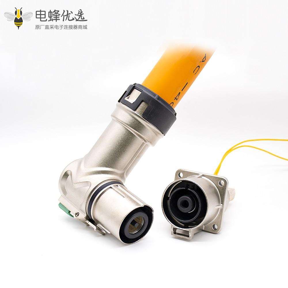 高压互锁连接器金属带屏蔽单芯弯插头和插座电流500A接150平方线