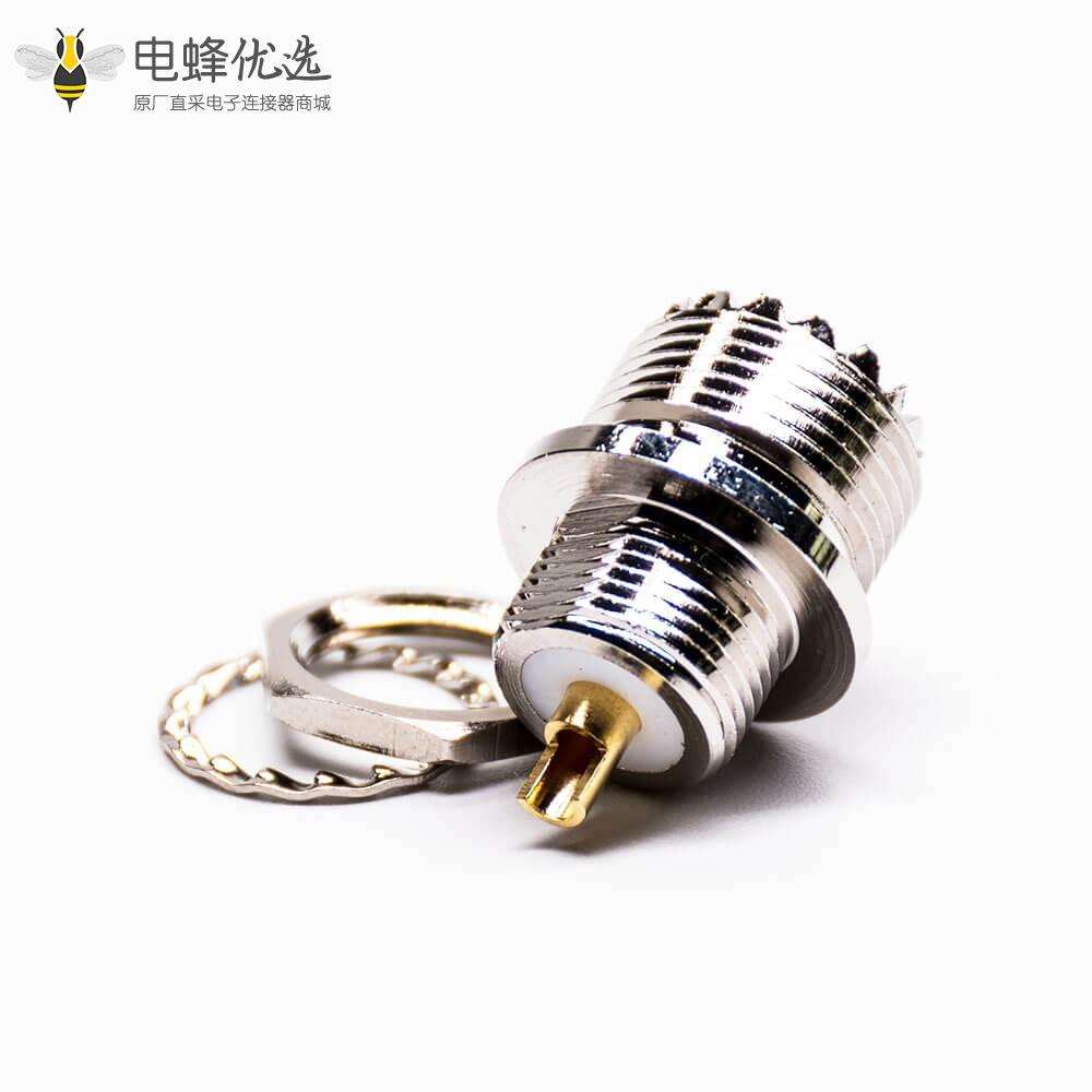 UHF射频接头180&deg;直式母头后锁板焊线连接器