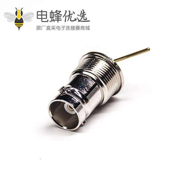 母头BNC弯式带针长螺纹镀镍卯压接PCB板