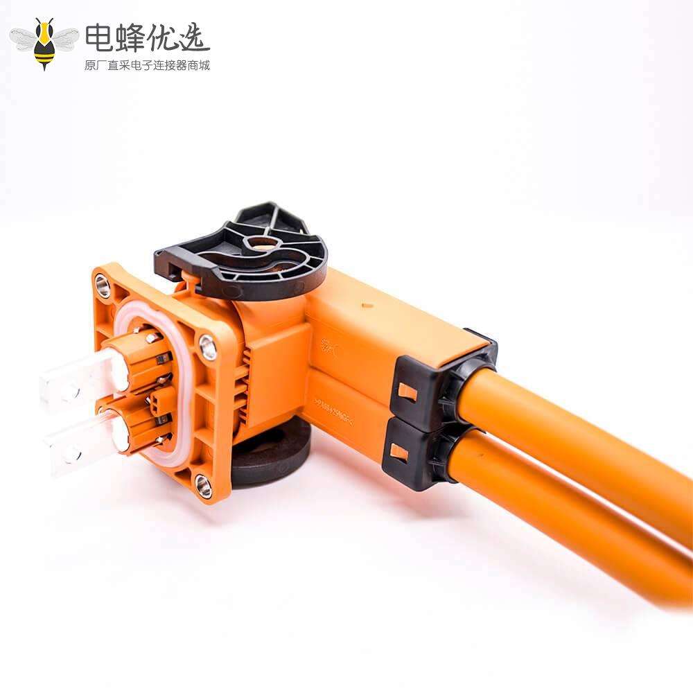 高压互锁连接器200A塑胶8mmA键位弯式2芯插头插座