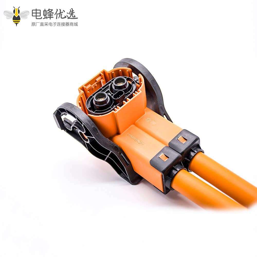 高压互锁连接器200A塑胶8mmA键位弯式2芯插头插座