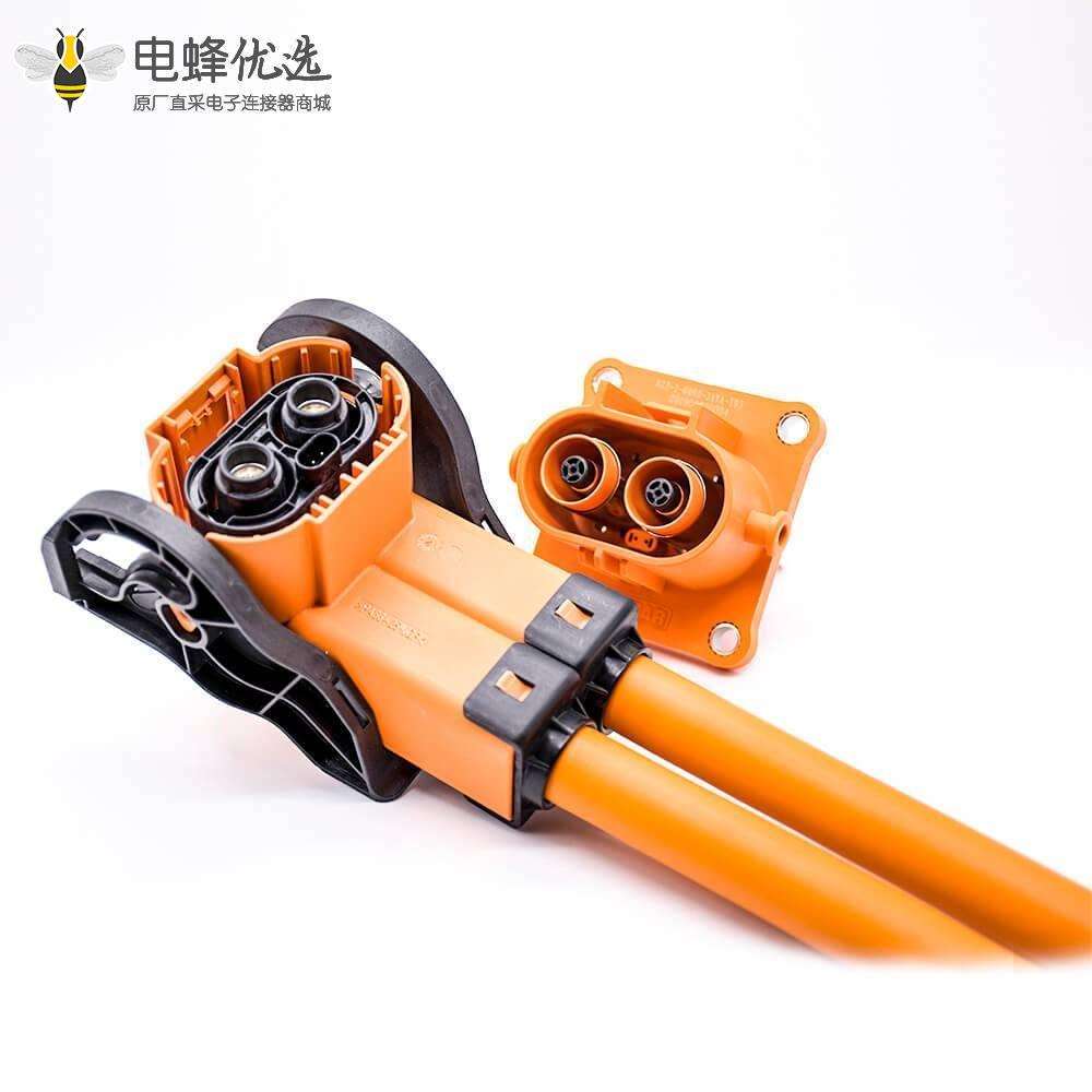 高压互锁连接器200A塑胶8mmA键位弯式2芯插头插座