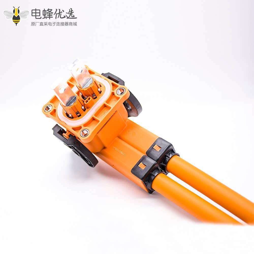 高压互锁连接器200A塑胶8mmA键位弯式2芯插头插座