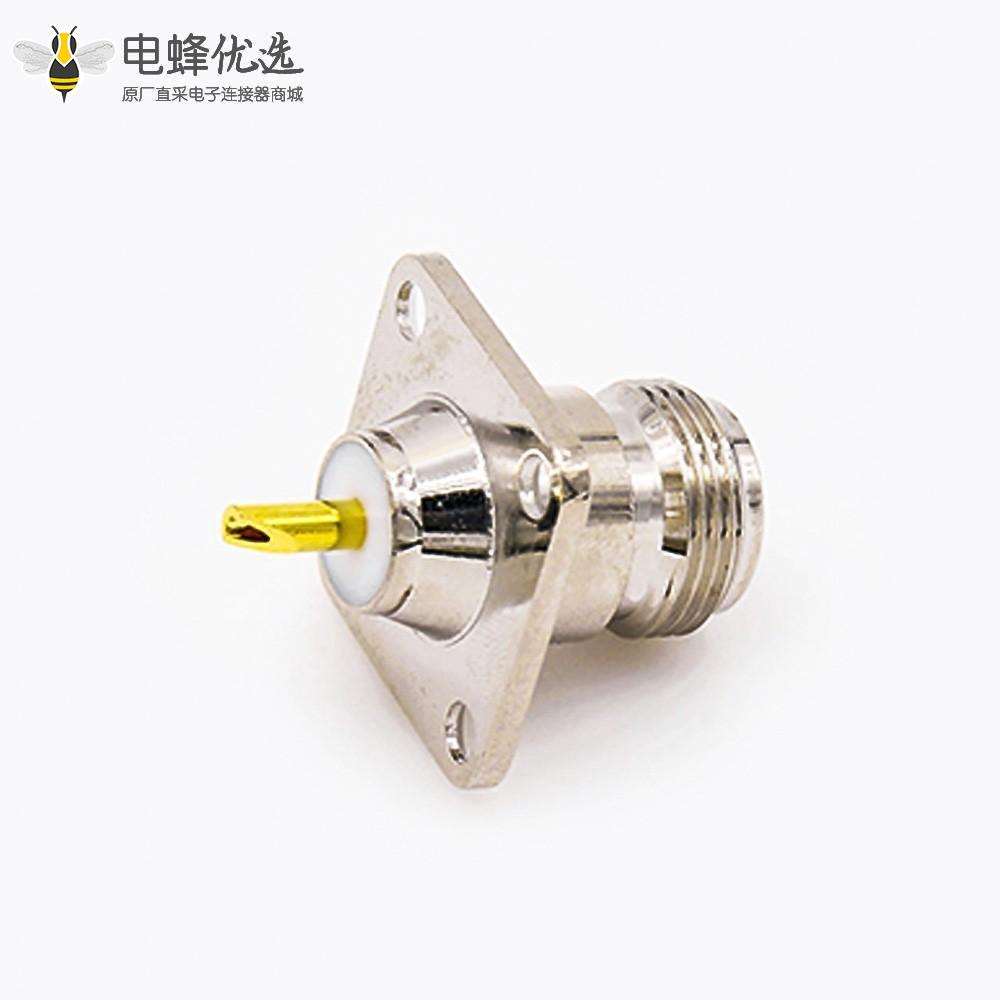 RF N连接器母头直型4孔法兰焊杯