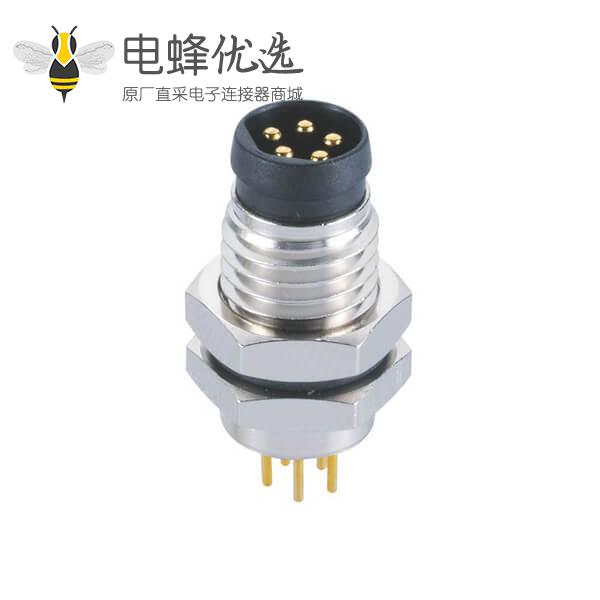 M8螺纹防水接头B型5芯公针板端座子前锁直式插座连接器
