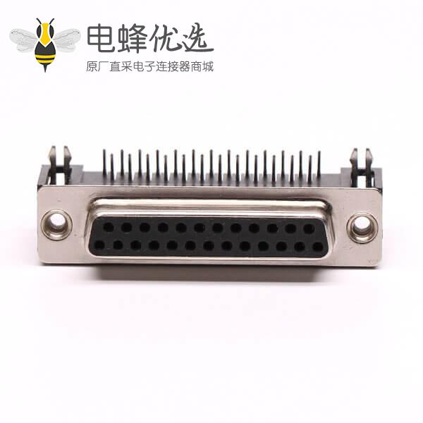 D-Sub连接封装25针90&deg;焊板铆合接PCB板