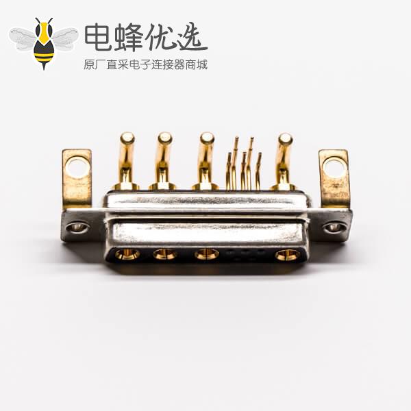D SUB大电流连接器9弯式焊板带支架铆锁母座接PCB