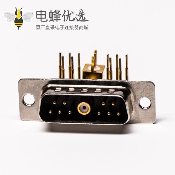 DB11w1射频公座90&deg;焊板光孔带铆锁弯式黑胶接PCB连接器